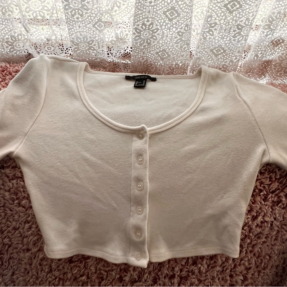 Forever 21 White Button-Up Crop Top